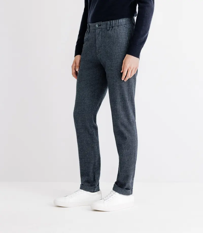Pantalon chino à carreaux marine