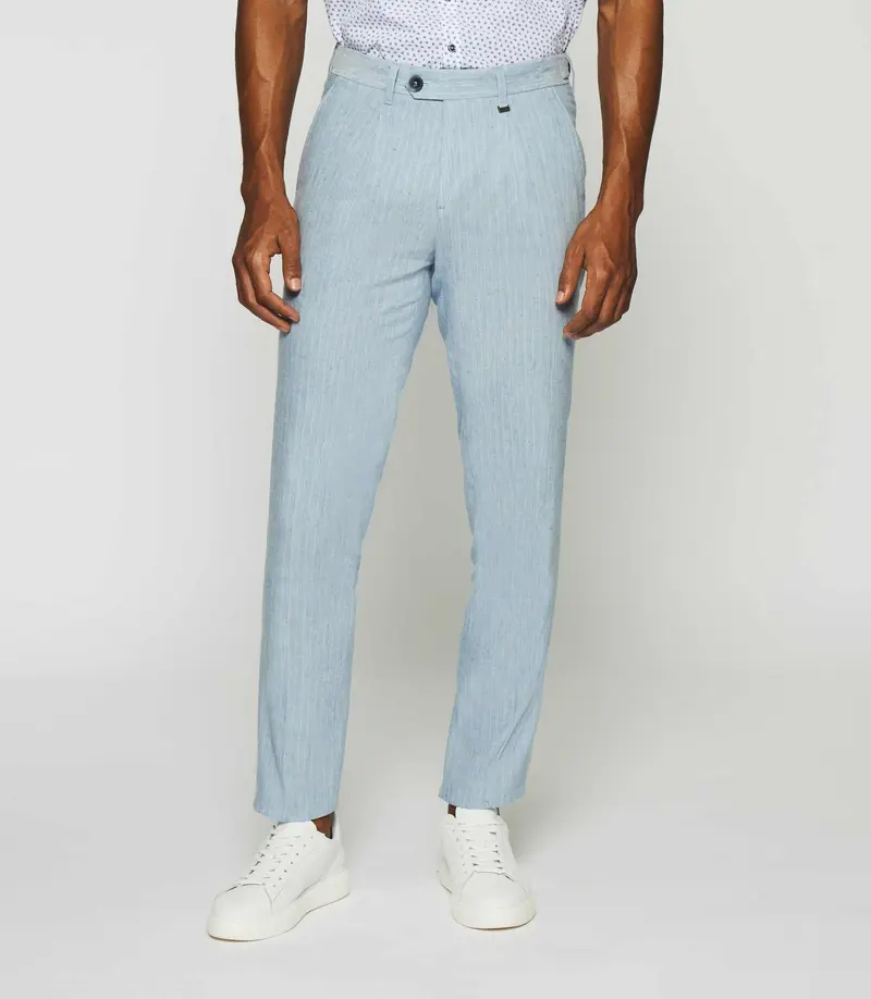 Pantalon chino à rayures en lin bleu ciel PLAISANCE