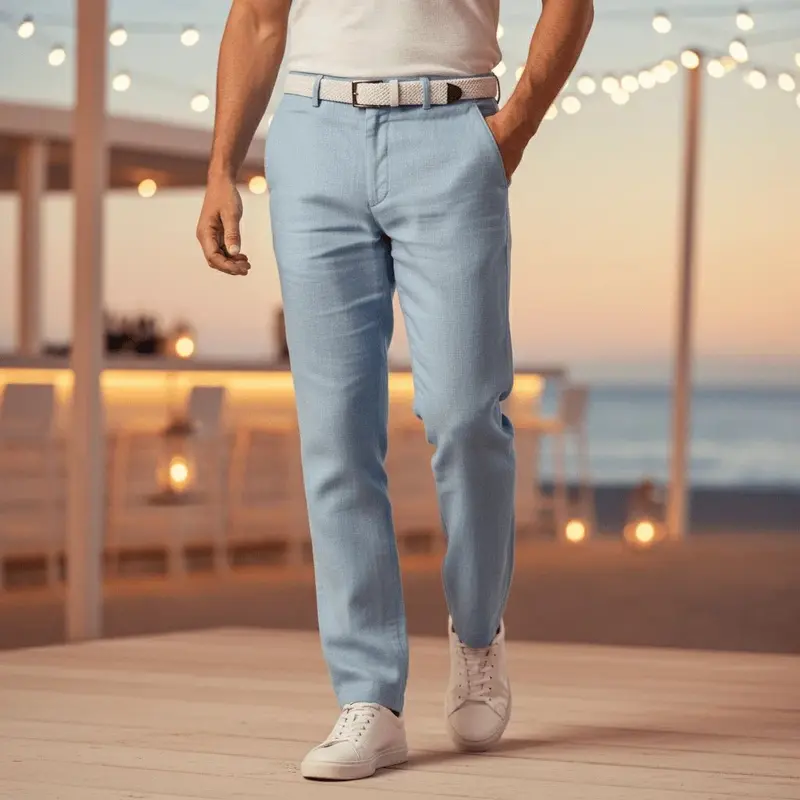 Pantalon chino bleu clair en lin