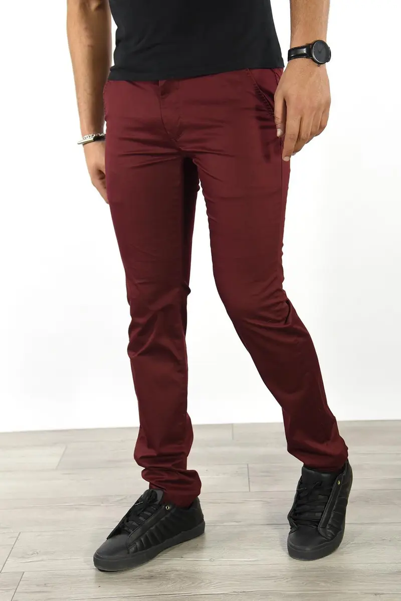 Pantalon chino coton slim bordeaux confort stylé homme