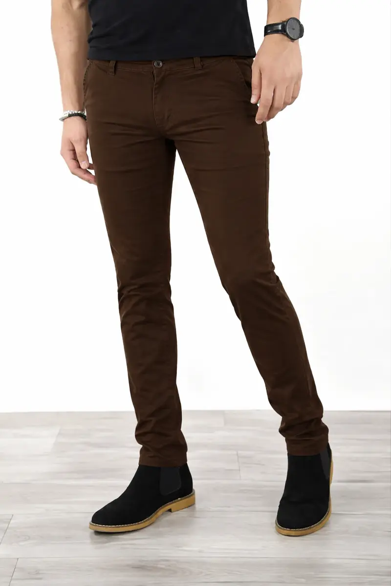 Pantalon chino marron homme coupe slim