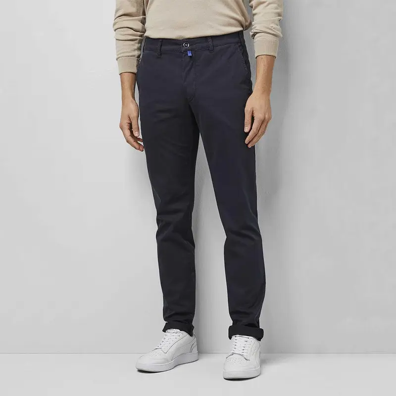 Pantalon chino Meyer marine en twill de coton