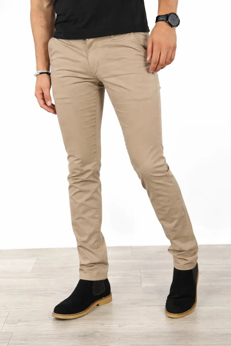 Pantalon chino taupe homme coupe slim