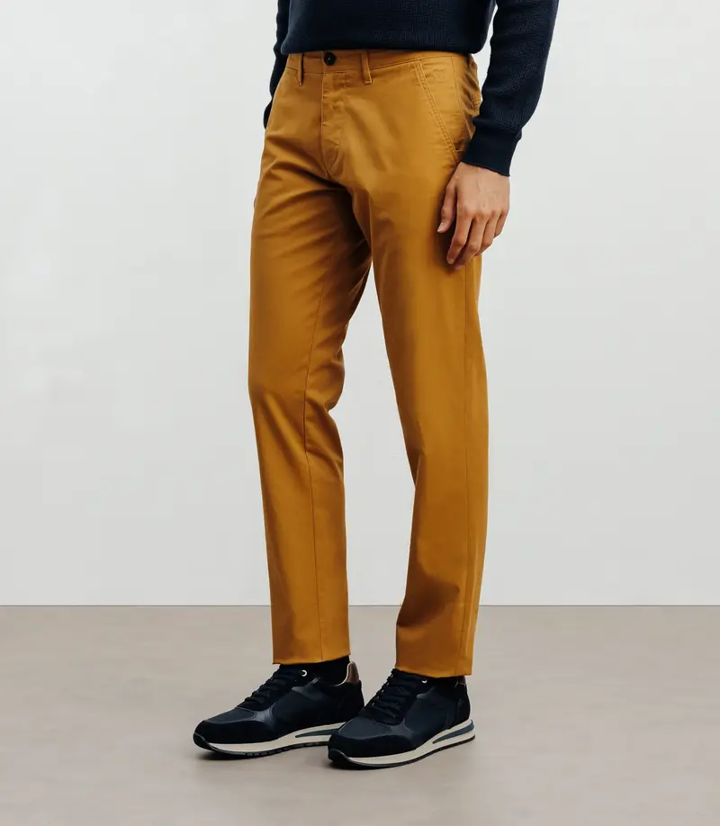 Pantalon coton stretch camel foncé