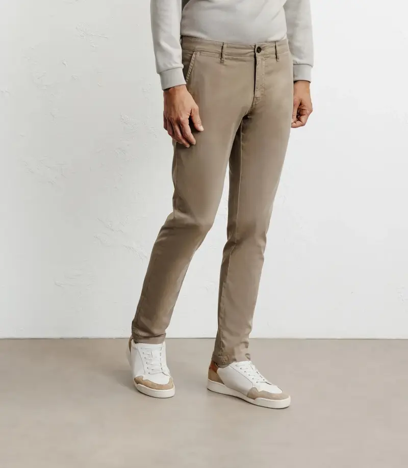 Pantalon coton stretch taupe
