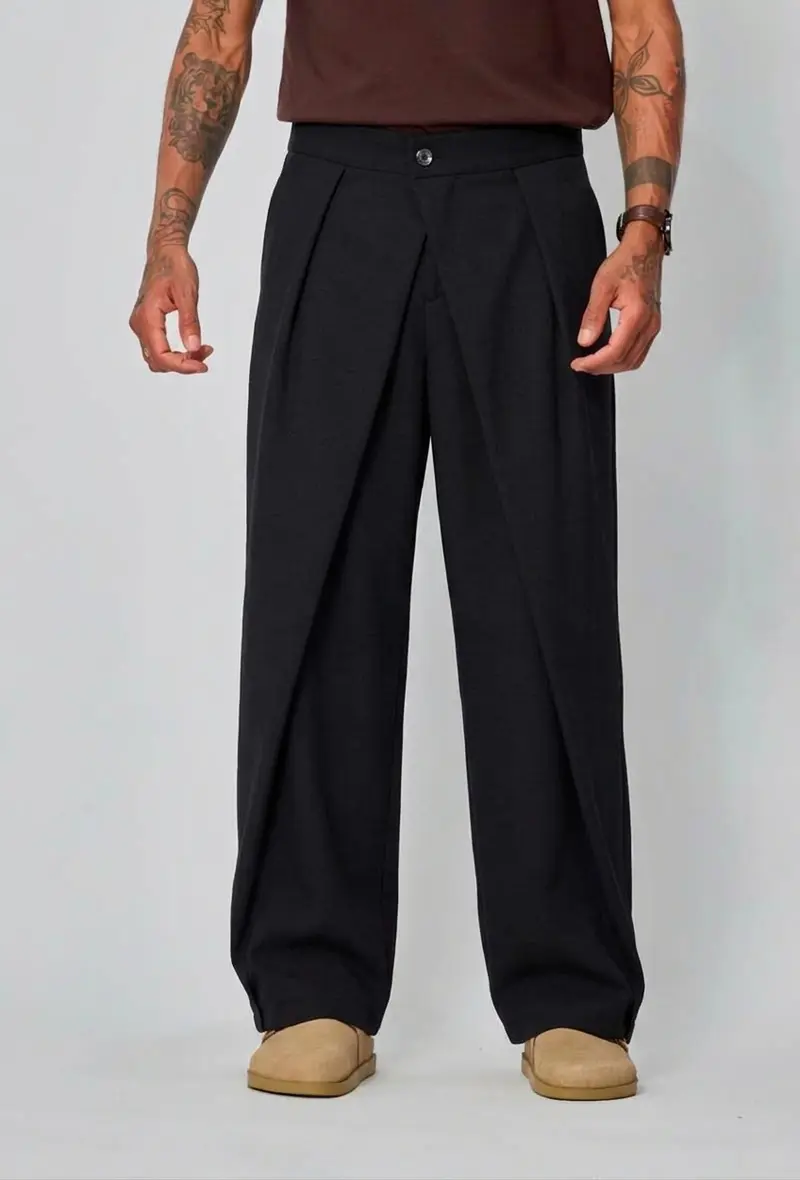 Pantalon culotte drapé taille haute effet jupe-culotte