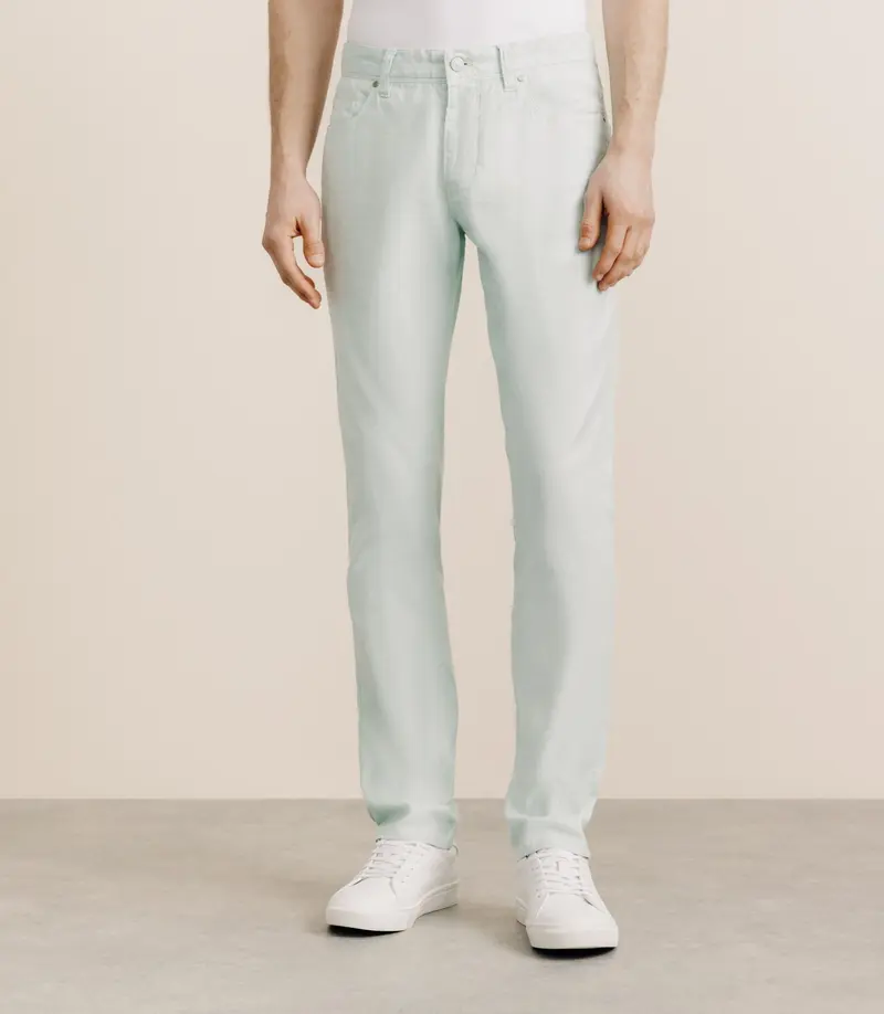 Pantalon droit en lin et coton vert