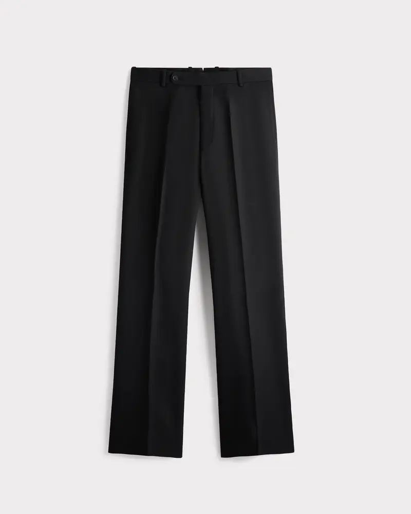 PANTALON DROIT EN SERGÉ DE LAINE - NOIR