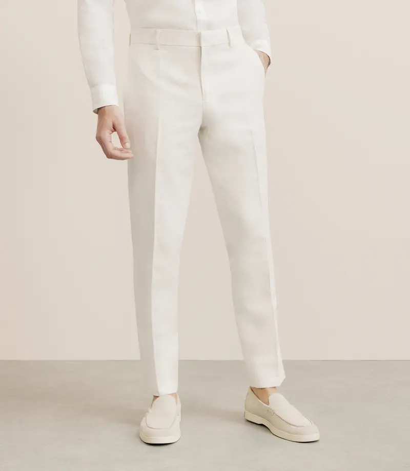 Pantalon en coton et lin écru