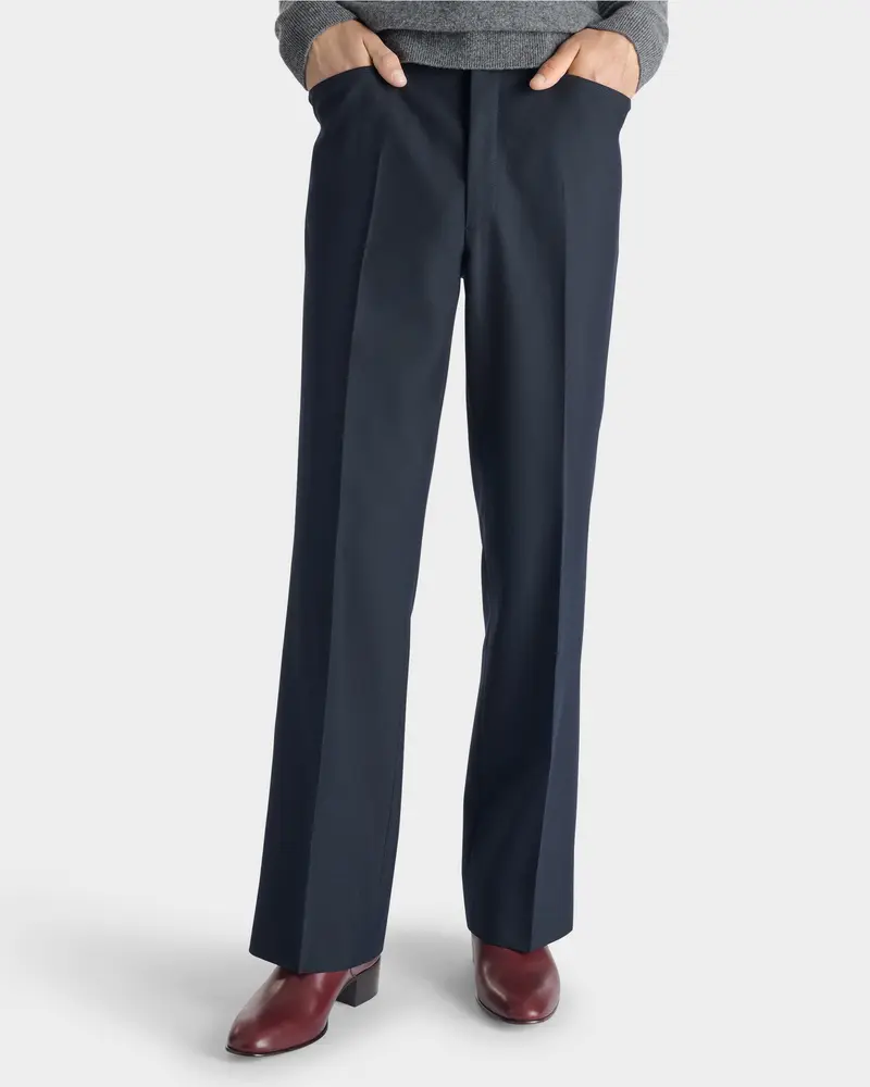 PANTALON ÉVASÉ EN SERGÉ DE POLY-LAINE - BLEU MARINE
