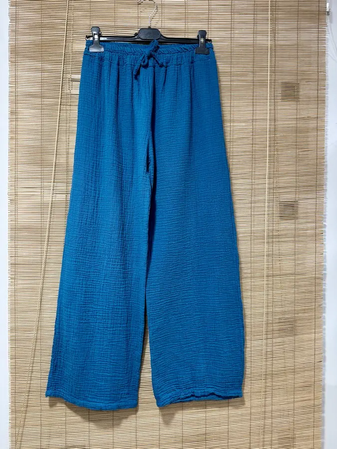 Pantalon gaze de coton bleu pétrole