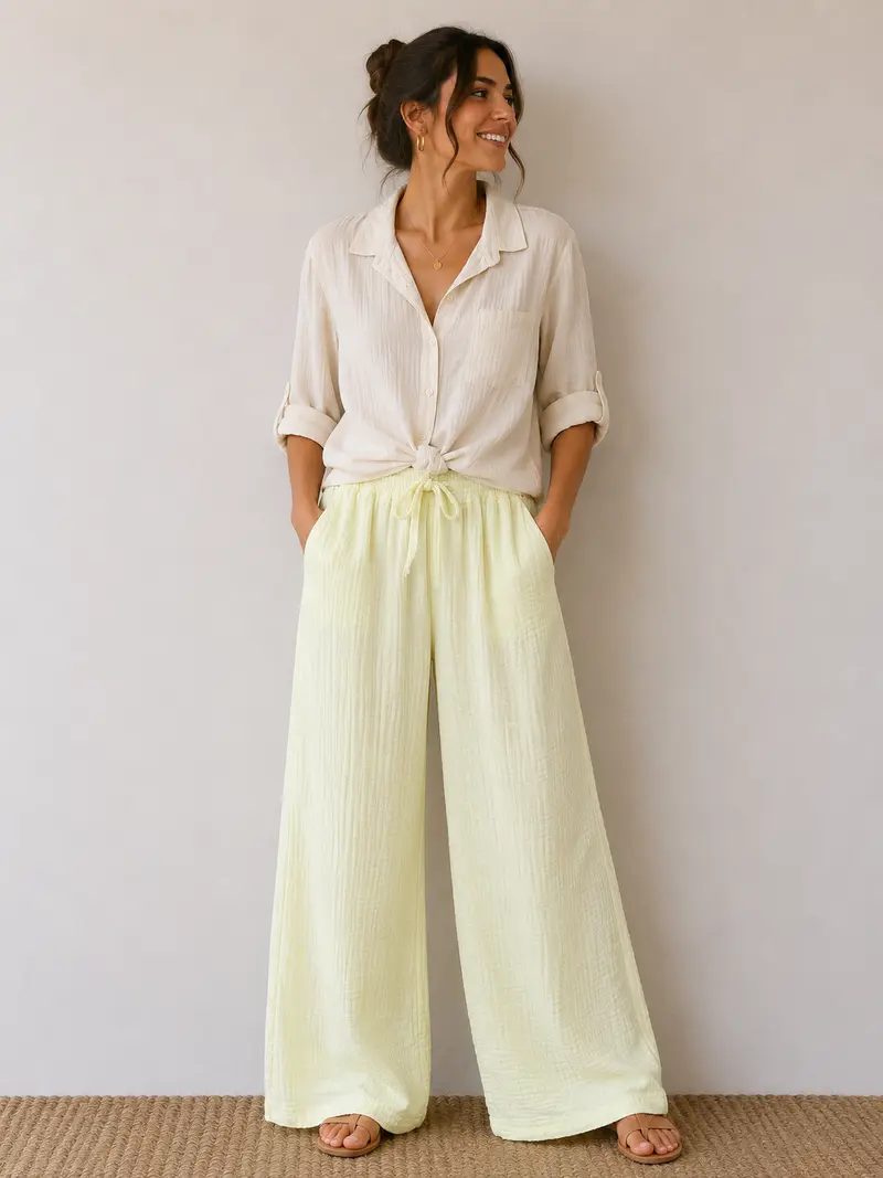 Pantalon gaze de coton jaune