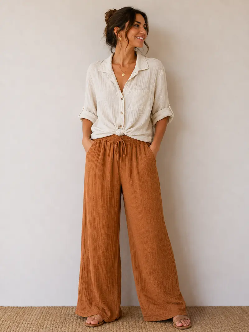Pantalon gaze de coton rouille