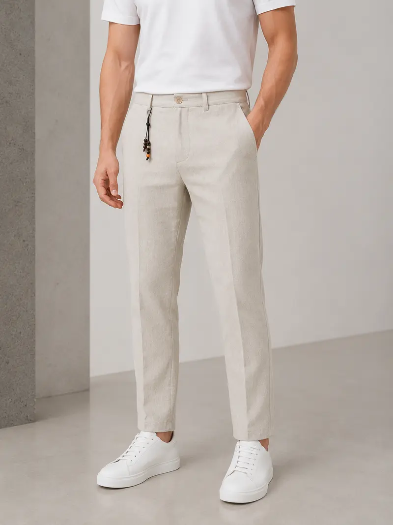 Pantalon homme beige texturé