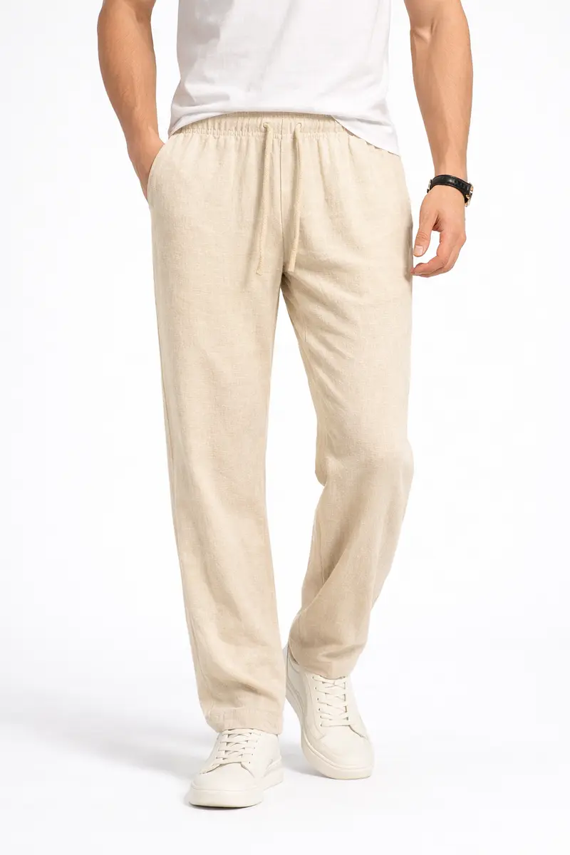 Pantalon Homme en Lin Beige
