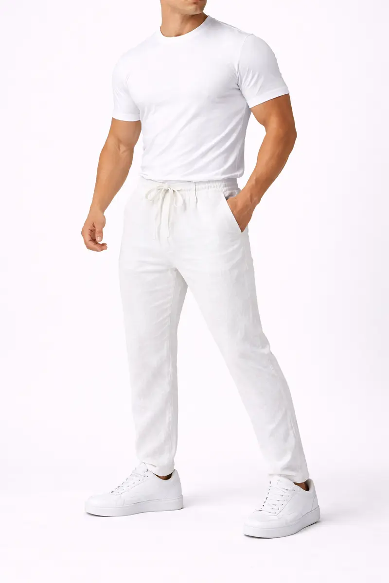 Pantalon homme en lin blanc