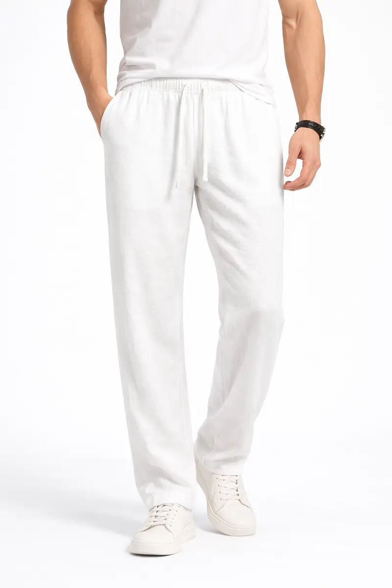 Pantalon Homme en Lin Blanc