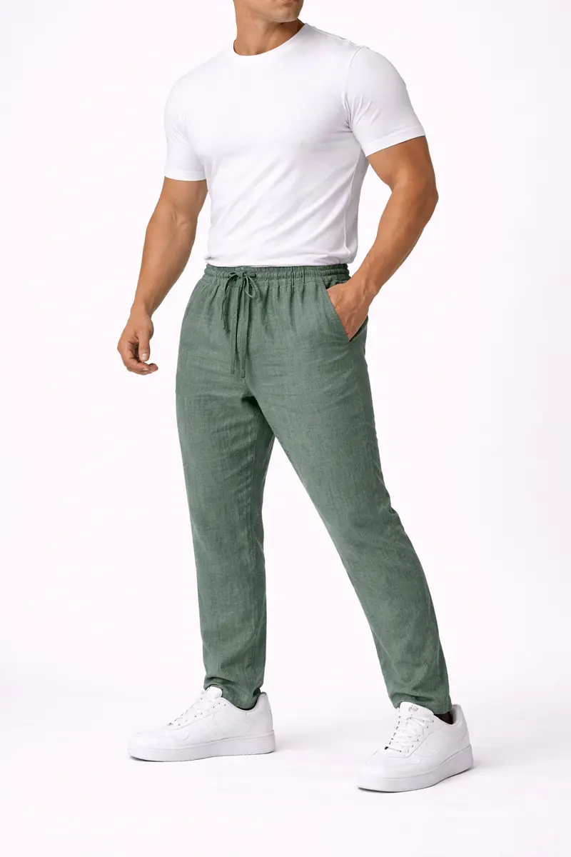 Pantalon homme en lin Vert