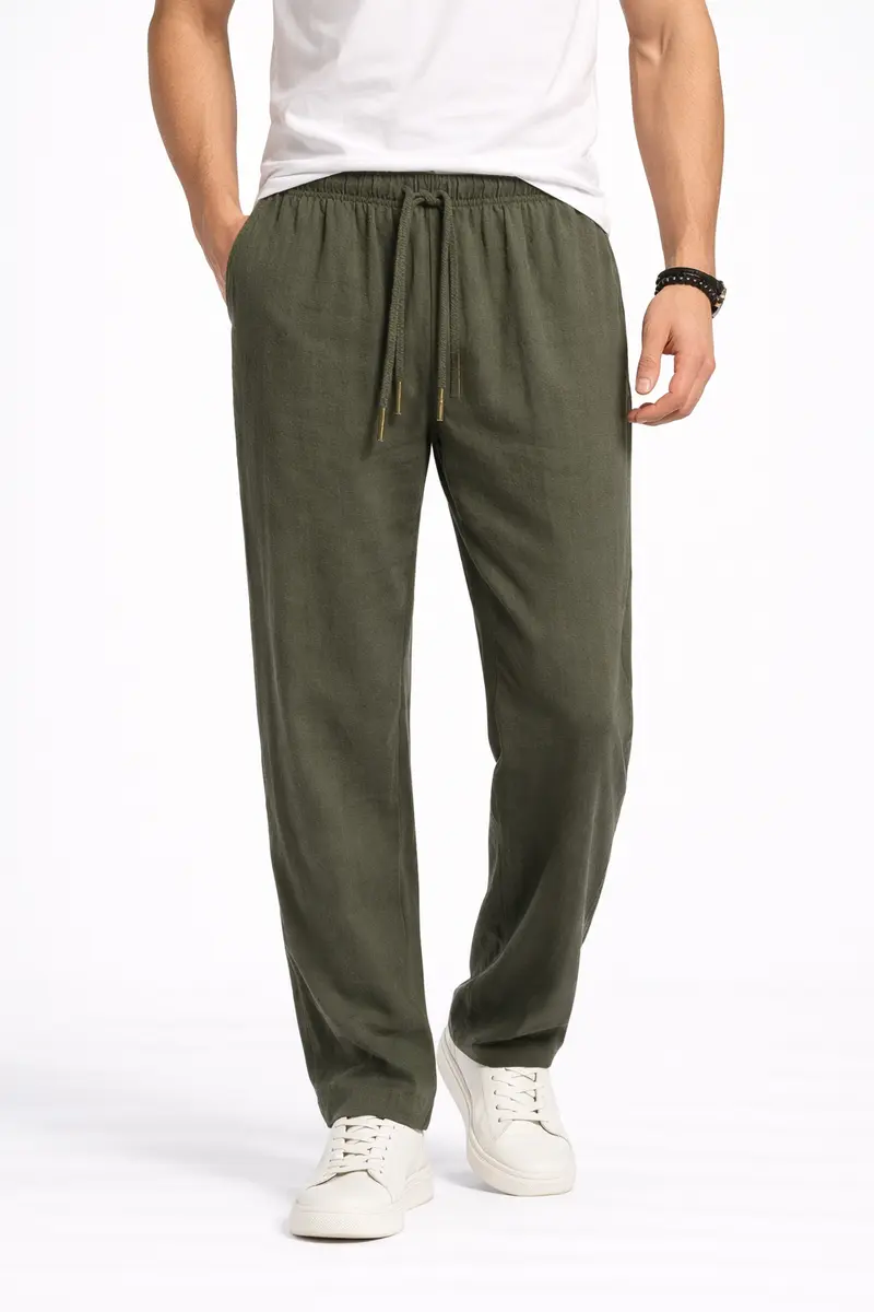 Pantalon Homme en Lin Vert