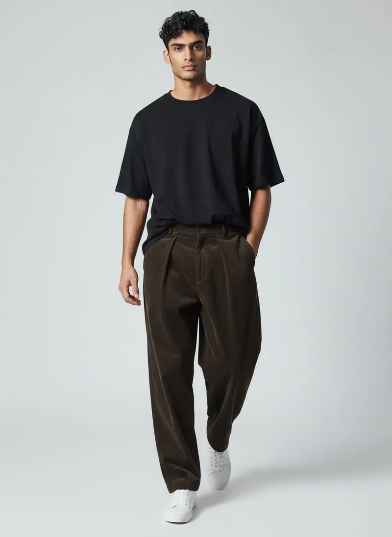 Pantalon Homme large à pinces velours côtelé taille haute