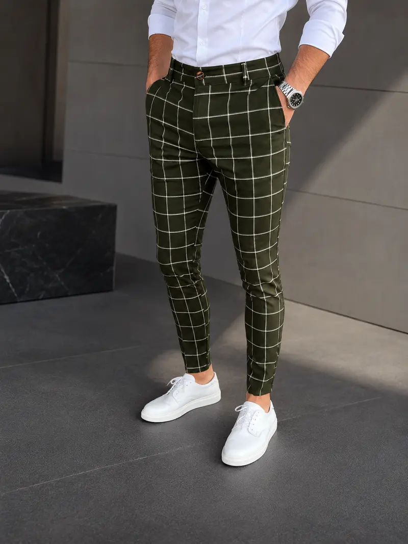 Pantalon homme vert à carreaux