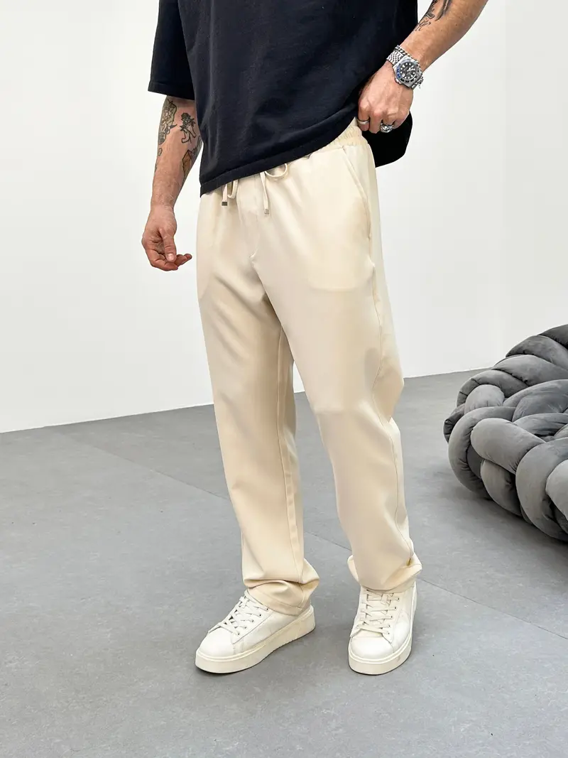 Pantalon Jogging Beige Coupe droite et Large