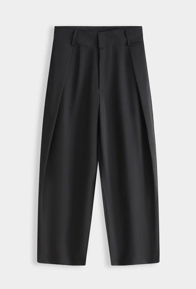 Pantalon large à pinces taille haute coupe fuselée
