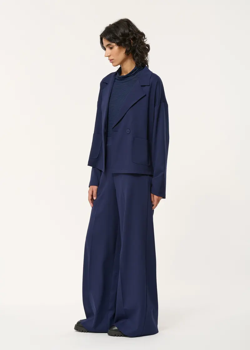 Pantalon large bleu marine en jersey stretch