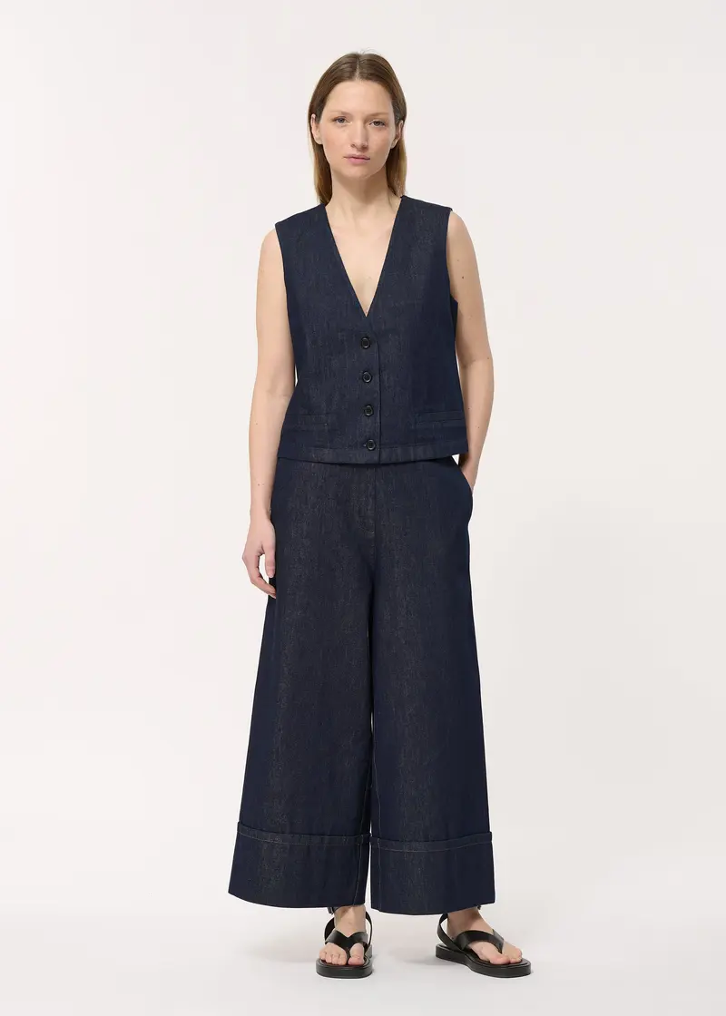 Pantalon large en denim brut longueur 7/8ème