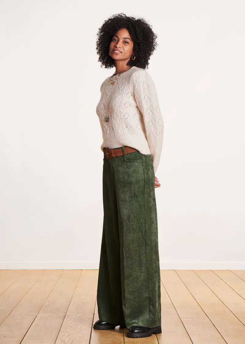 Pantalon large en velours kaki