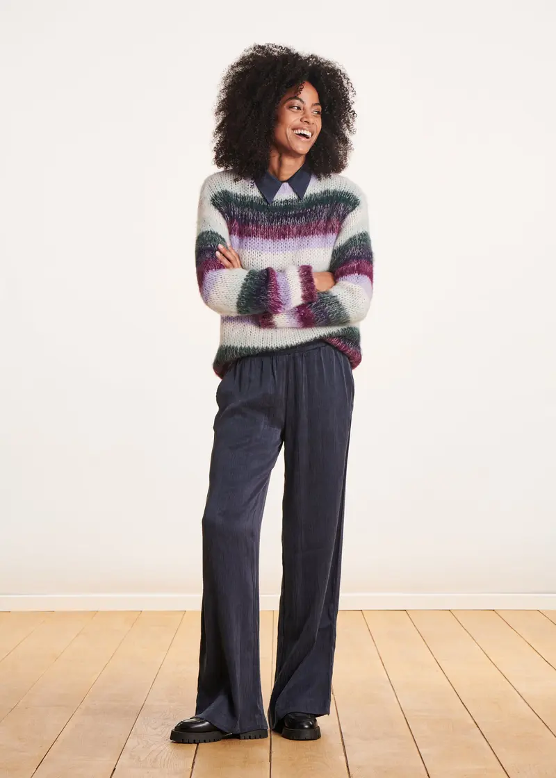 Pantalon large fluide bleu foncé