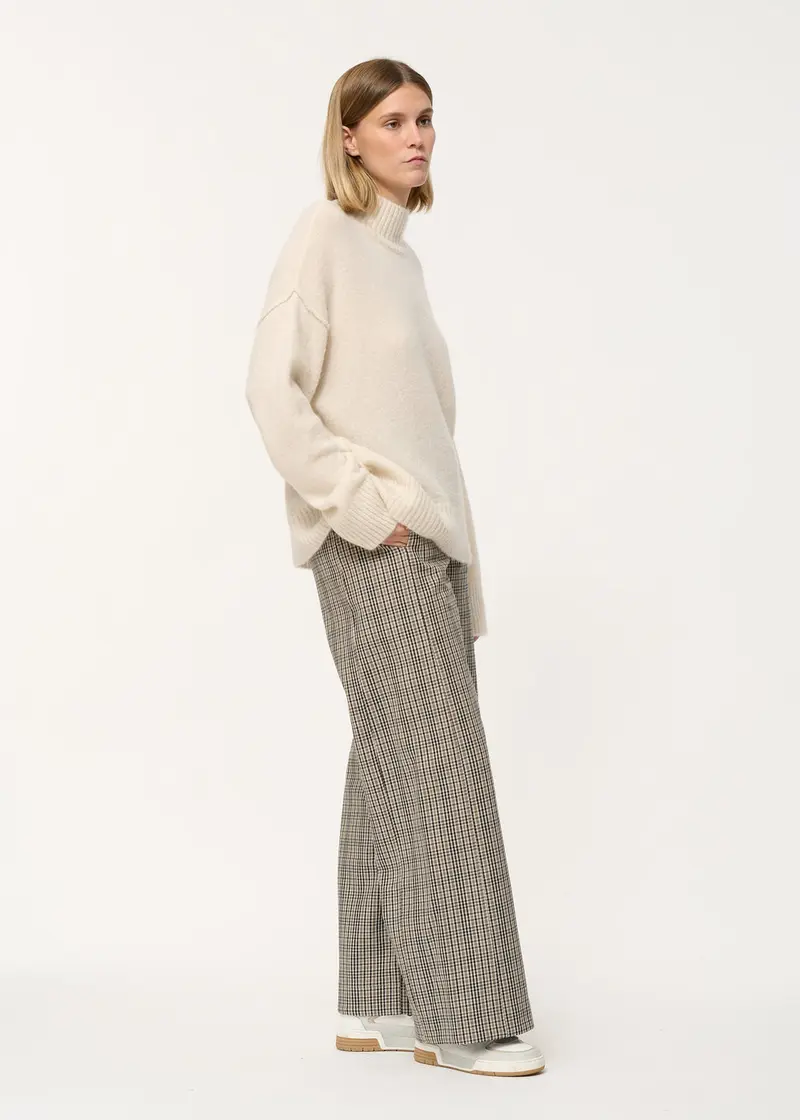 Pantalon large gris à carreaux en coton