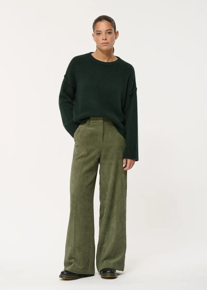 Pantalon large kaki en velours côtelé