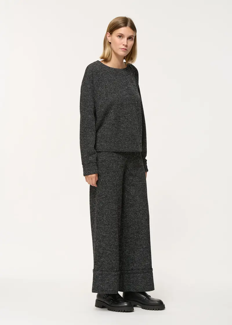 Pantalon large noir chiné à grand revers