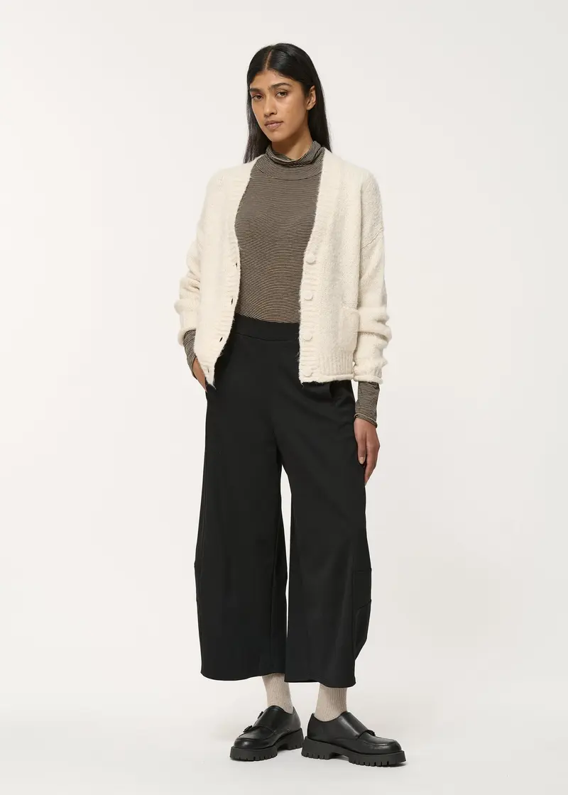 Pantalon large noir taille haute en jersey stretch
