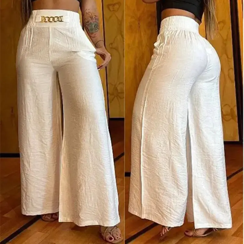Pantalon Large Taille Haute Uni – Coupe Ample & Élégante | Femme