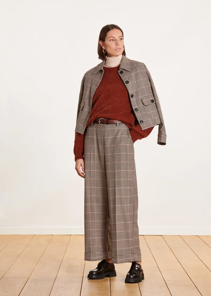 Pantalon marron 7/8ème à carreaux