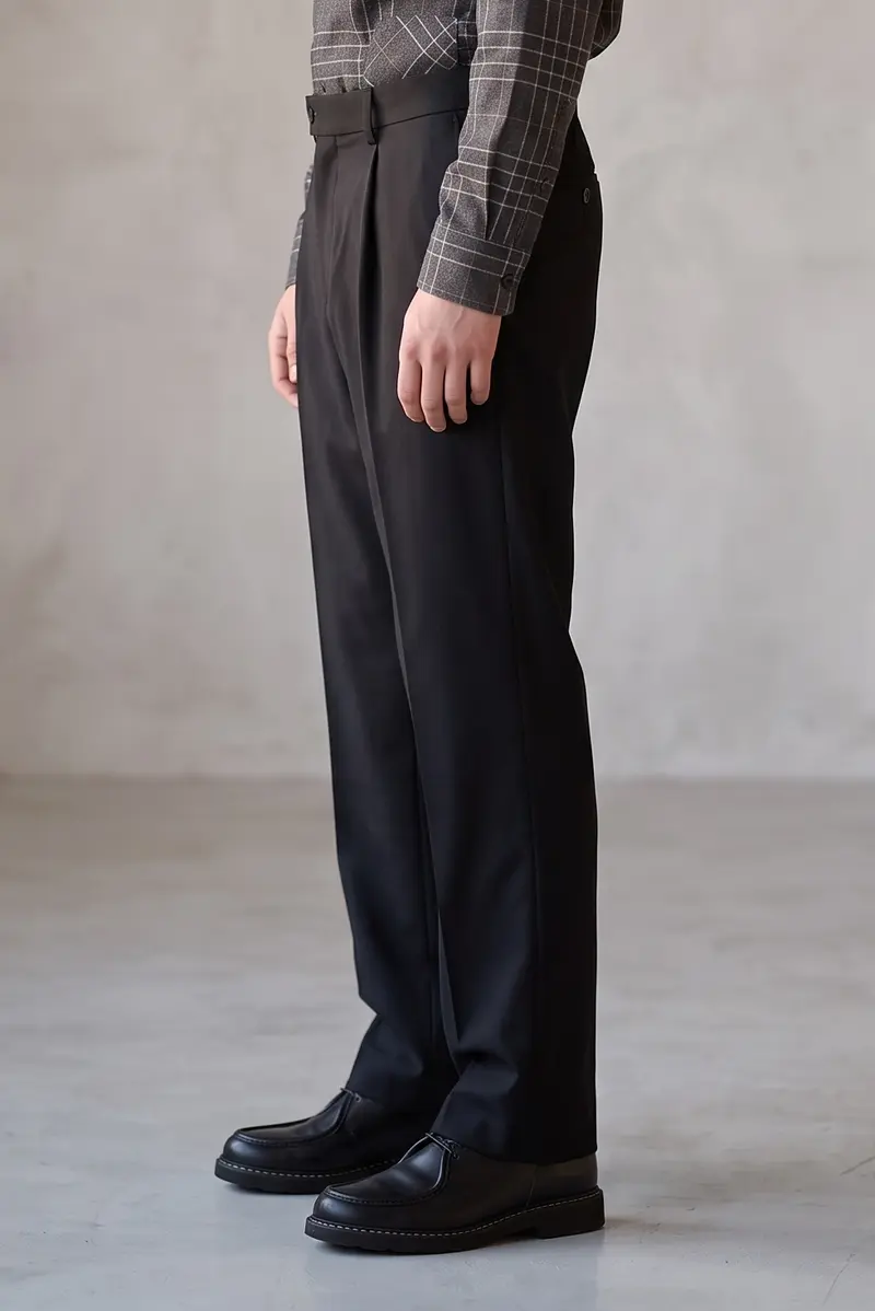 Pantalon pleats coton laine stretch noir