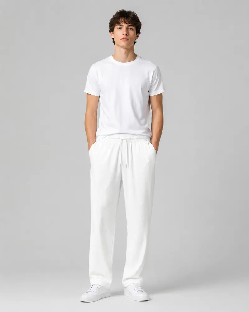 Pantalon plissé fluide blanc homme