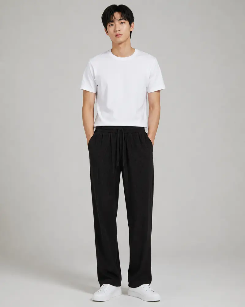 Pantalon plissé fluide noir homme