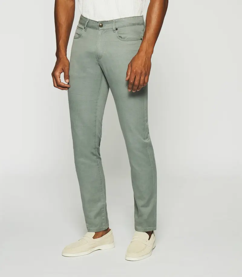 Pantalon slim kaki 5 poches en coton lin PASTEL