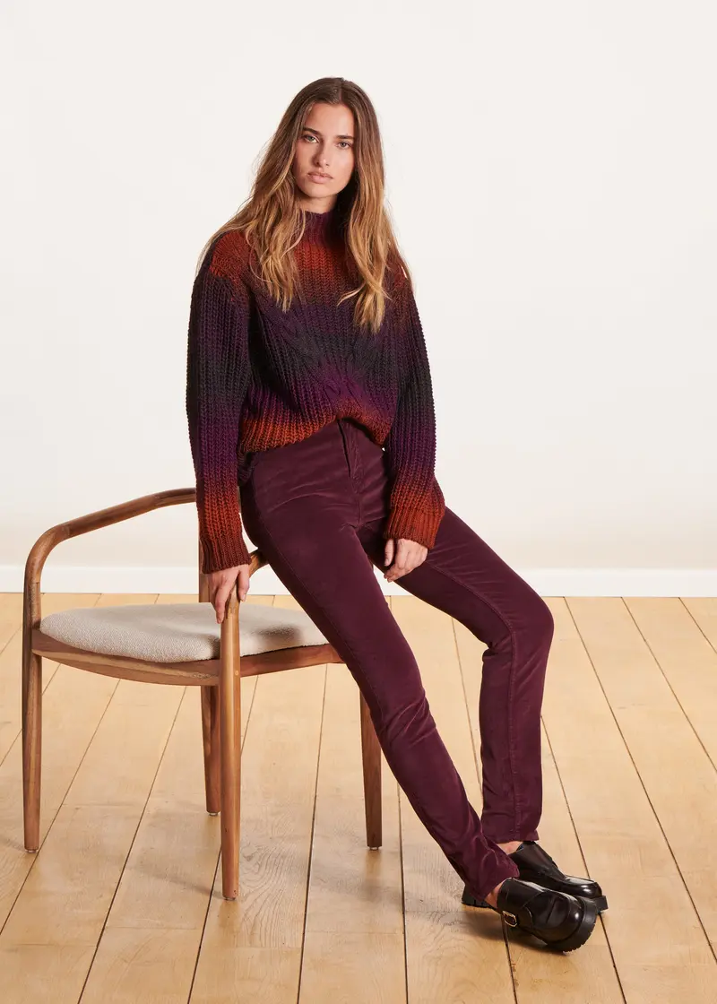 Pantalon slim prune en velours