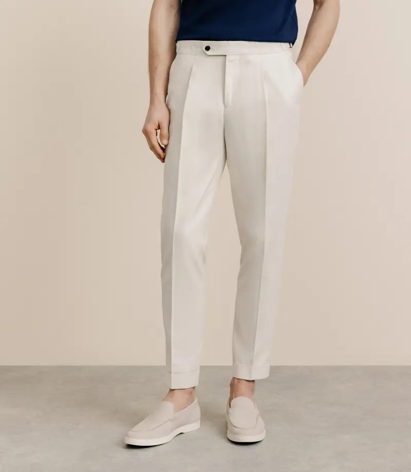 Pantalon taille mi-haute beige