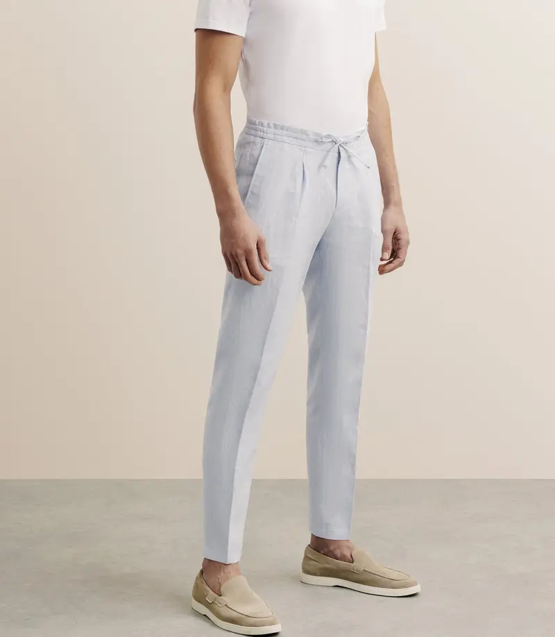 Pantalon ville 100% lin bleu ciel