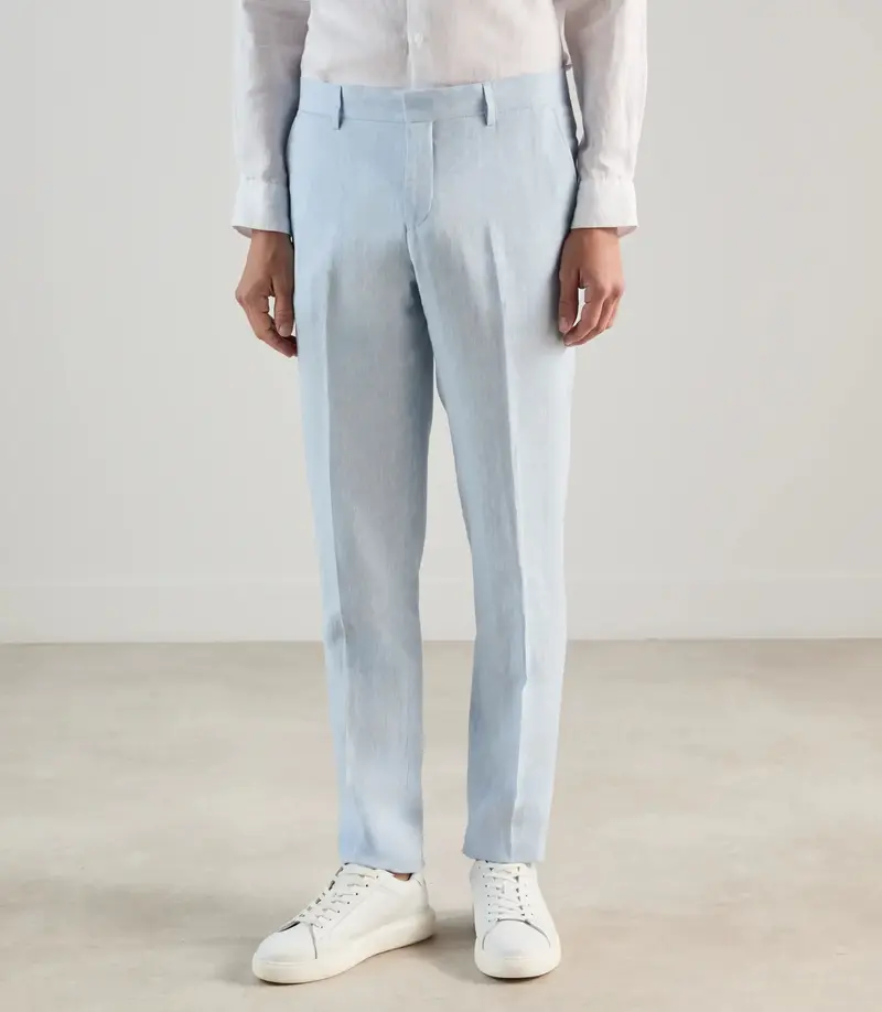Pantalon ville 100% lin bleu ciel
