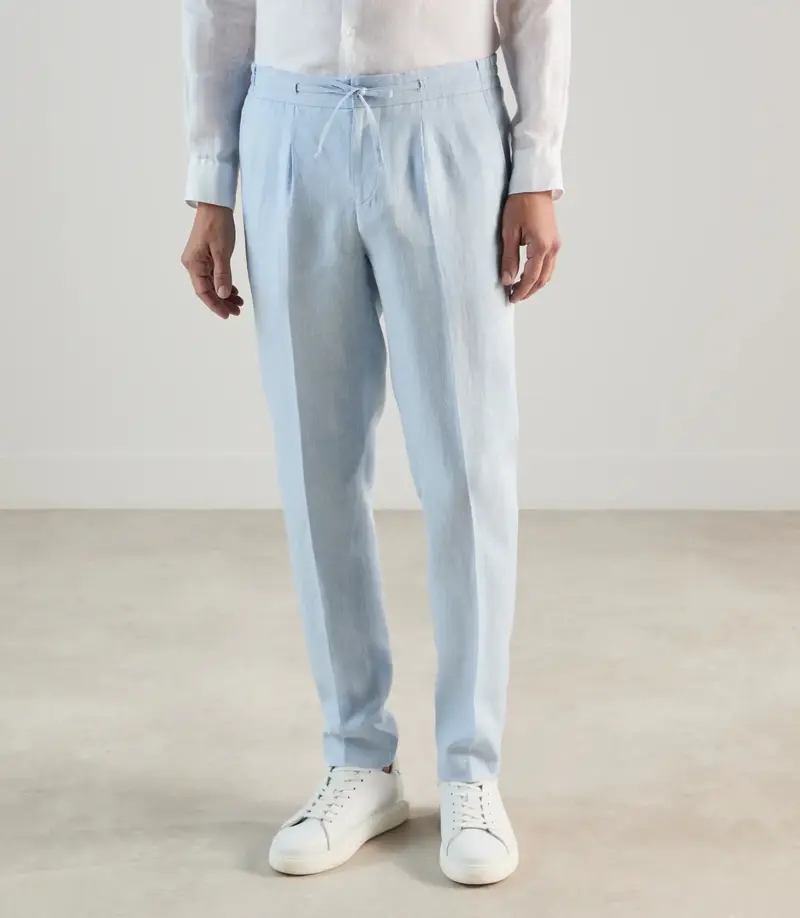 Pantalon ville 100 % lin bleu ciel