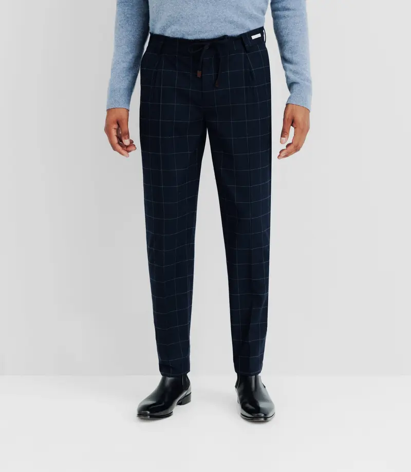 Pantalon ville à carreaux marine