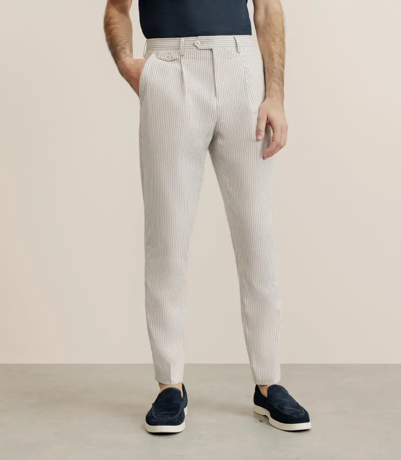 Pantalon ville coupe carotte beige
