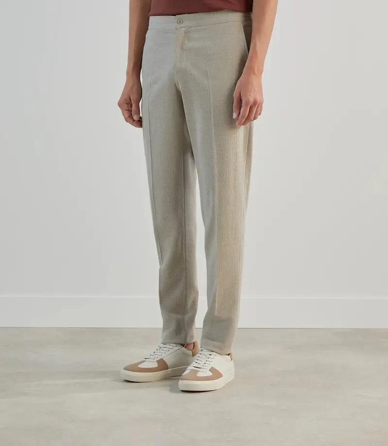 Pantalon ville en seersucker beige