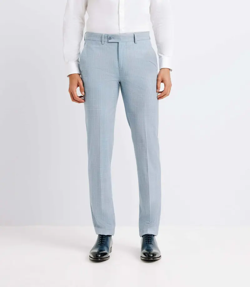 Pantalon ville esprit prince de galles bleu ciel